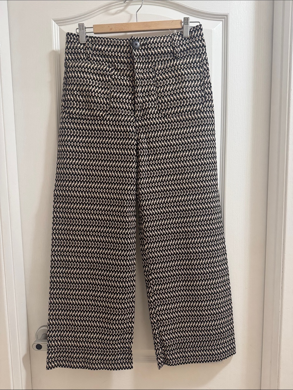 Anthropologie Black and  cream Patterned Wide-Leg Pants
